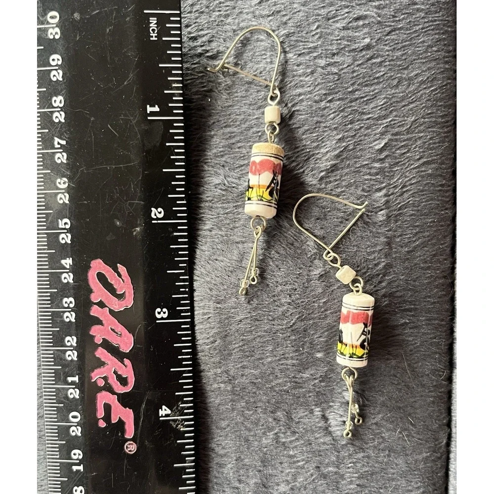 Vintage Peru Ceramic‎ Animal Earrings Colorful Beaded Southwest Boho Dangle